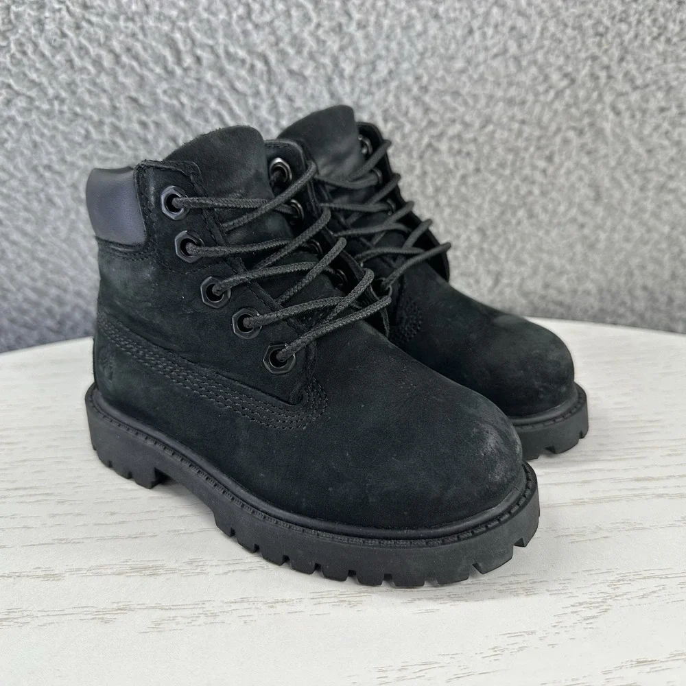 Timberland 6 Inch Premium Toddler Size 7 Black Waterproof Leather Boots TD US 7